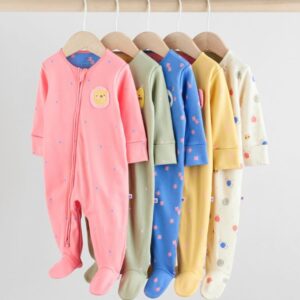 Next Pink/Blue 5 Pack Two Way Zip Baby Sleepsuits(0mths-3yrs)
