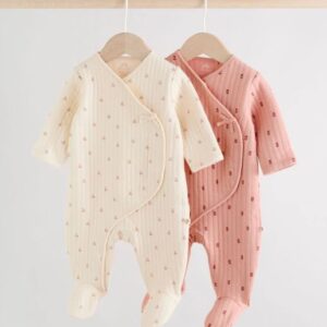 Pink/Cream Quilted Baby Sleepsuits 2 Pack