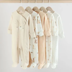 NEXT Neutral Bear Character Sleepsuits 5 Pack