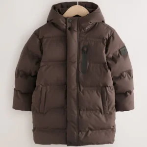 NEXT Brown Waterproof Long Line Fleece Lined Puffer Coat