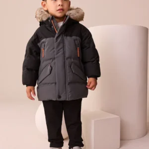 NEXT Black/Grey Waterproof Warm Padded Coat